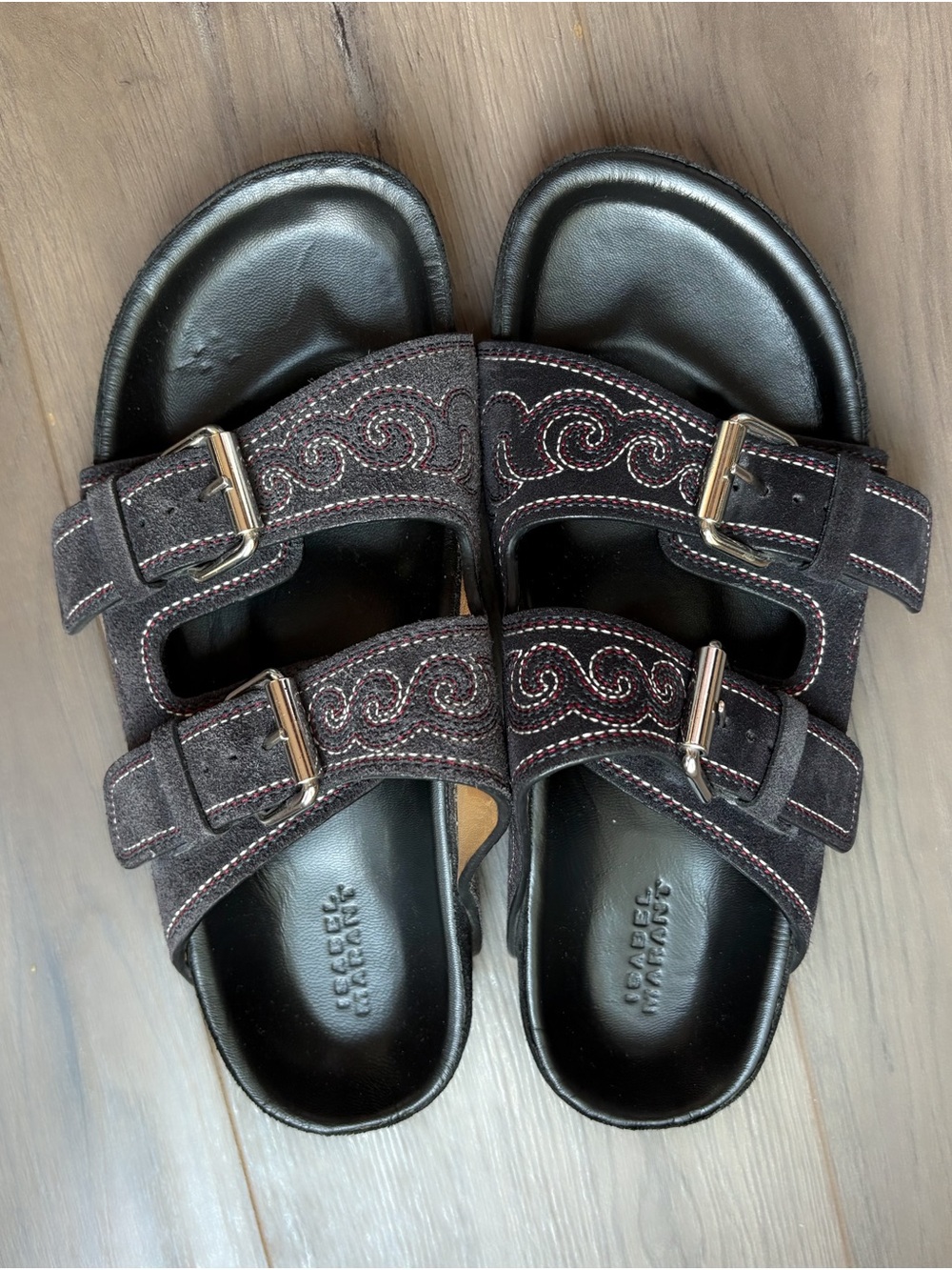 Isabel Marant "Lennyo" Embroidered Utility Sandals in Black
